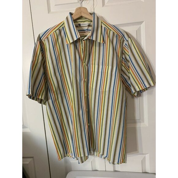 BACHRACH Men's Sz XL Shirt Button Multi Colored Short Sleeve Striped‎ - Picture 5 of 7